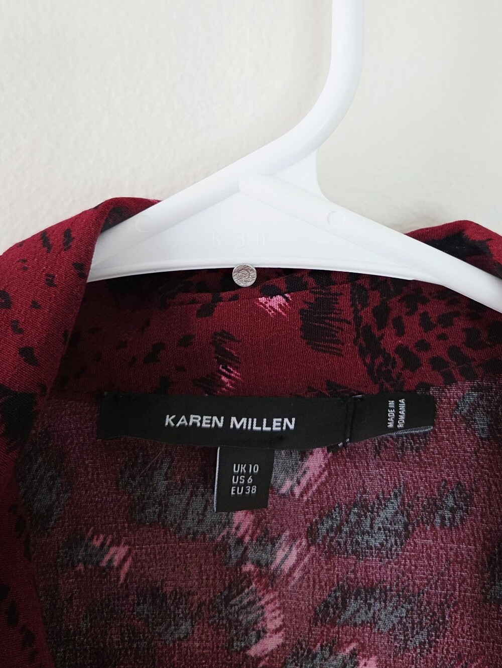 Karen Millen Leopard head woven midi shirt dress Red Burgundy Size 6 - Picture 7 of 8